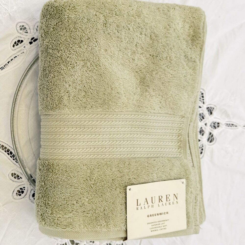 New Lauren Ralph Lauren Greenwich Luxury Cotton Bath Towel Aloe Green 30”x56”